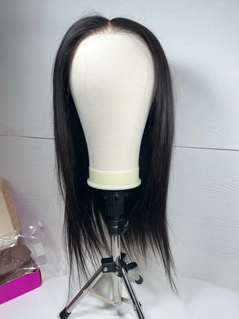 Natural Black Human Hair Straight Glueless Pre Cut 20 Inch Wig